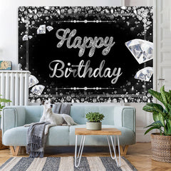 Lofaris Fancy Black and Silver Diamond Happy Birthday Backdrop