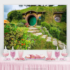 Lofaris Fantasy Rural Green Cabin Spring Birthday Backdrop