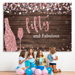 Lofaris Fifty and Fabulous Wooden Pink Boekh Birthday Backdrop