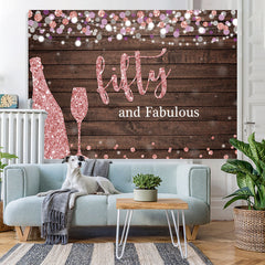 Lofaris Fifty and Fabulous Wooden Pink Boekh Birthday Backdrop