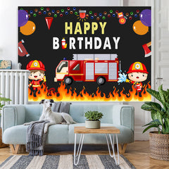 Lofaris Fire Truck Balloon Happy Birthday Backdrop For Boy