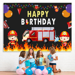 Lofaris Fire Truck Balloon Happy Birthday Backdrop For Boy