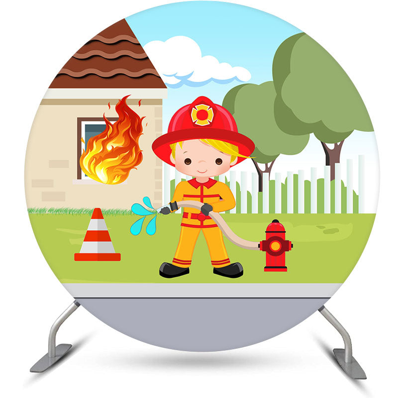 Lofaris Fireman Firetruck Theme Caution Happy Birthday Backdrop Kit