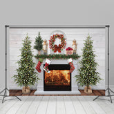 Lofaris Fireplace Snow Socks Christmas Tree Lights White Wall Backdrop