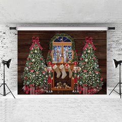 Lofaris Fireplace Stocking Window Wooden Christmas Tree Backdrops