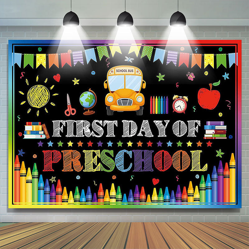 Lofaris First Day Of Preschool Black Back To School Backdrop