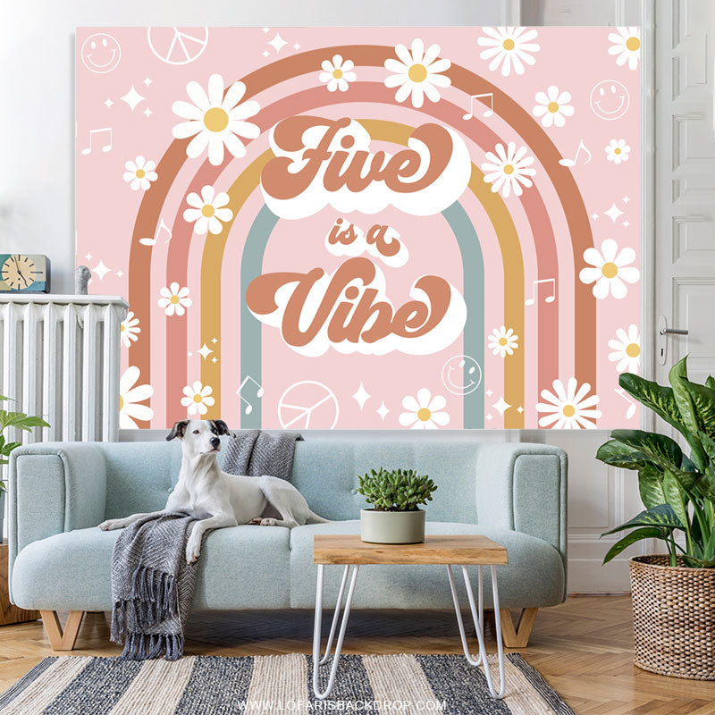 Lofaris Five Is A Vibe Rainbow Floral 5th Birthday Backdrop
