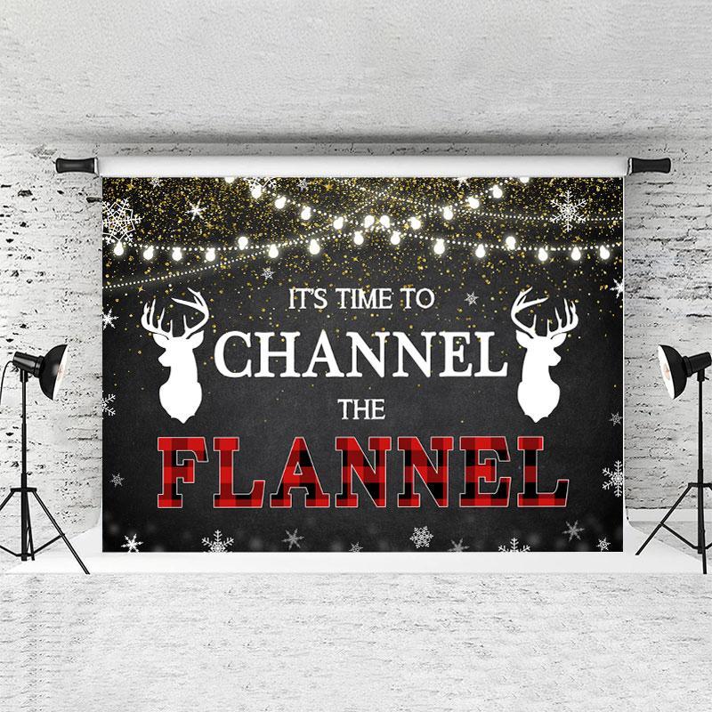 Lofaris Flannel Gold Glitter Lights Snowflake Elk Backdrops