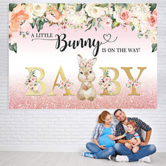 Lofaris Floral And Bunny Pink Glitter Girls Baby Shower Backdrop