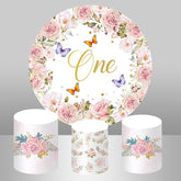 Lofaris Floral And Butterfly Round Happy 1St Birthday Backdrop