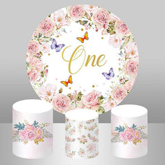 Lofaris Floral And Butterfly Round Happy 1St Birthday Backdrop