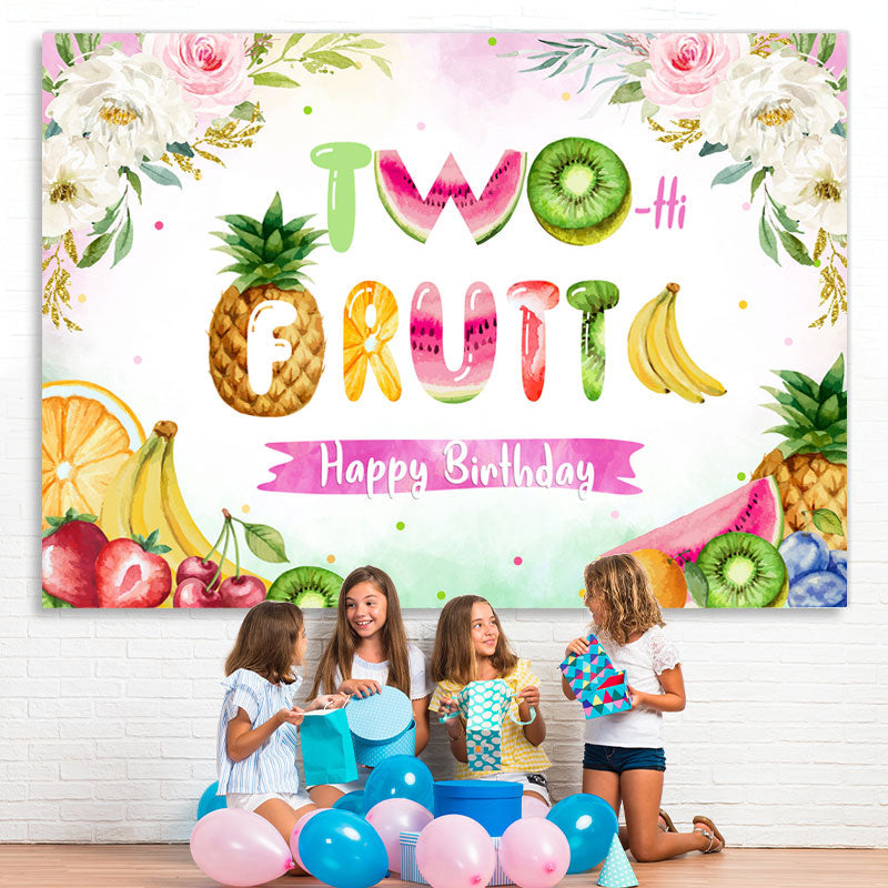 Lofaris Floral And Fruit Happy 2Nd Birthday Backdrop For Girl