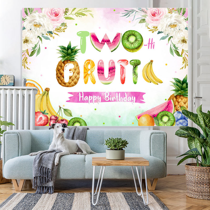 Lofaris Floral And Fruit Happy 2Nd Birthday Backdrop For Girl