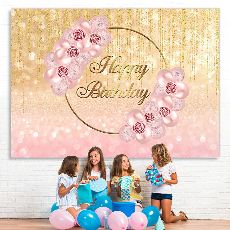 Lofaris Floral And Glitter Balloon Happy Birthday Backdrop