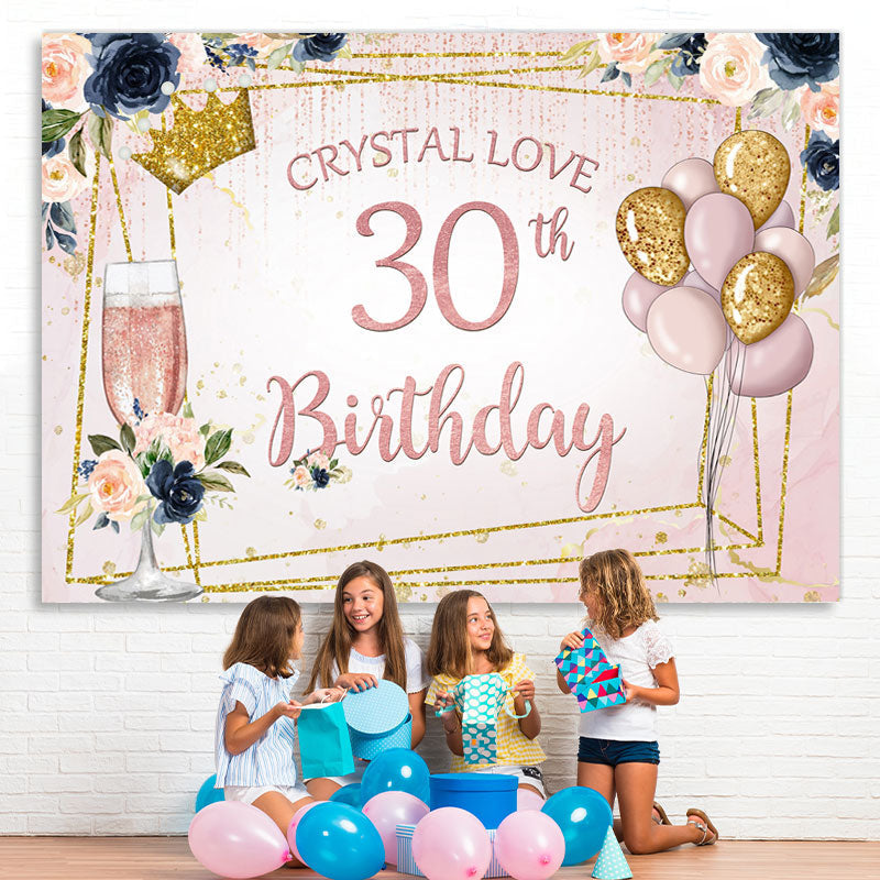 Lofaris Floral And Glitter Crystal Love 30Th Birthday Backdrop