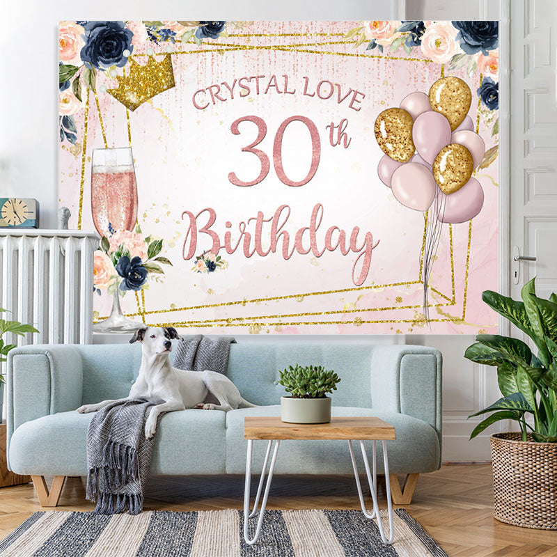 Lofaris Floral And Glitter Crystal Love 30Th Birthday Backdrop