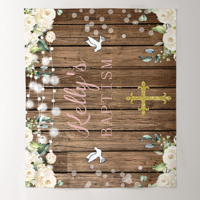 Lofaris Floral And Glitter God Bless Wooden Wedding Backdrop