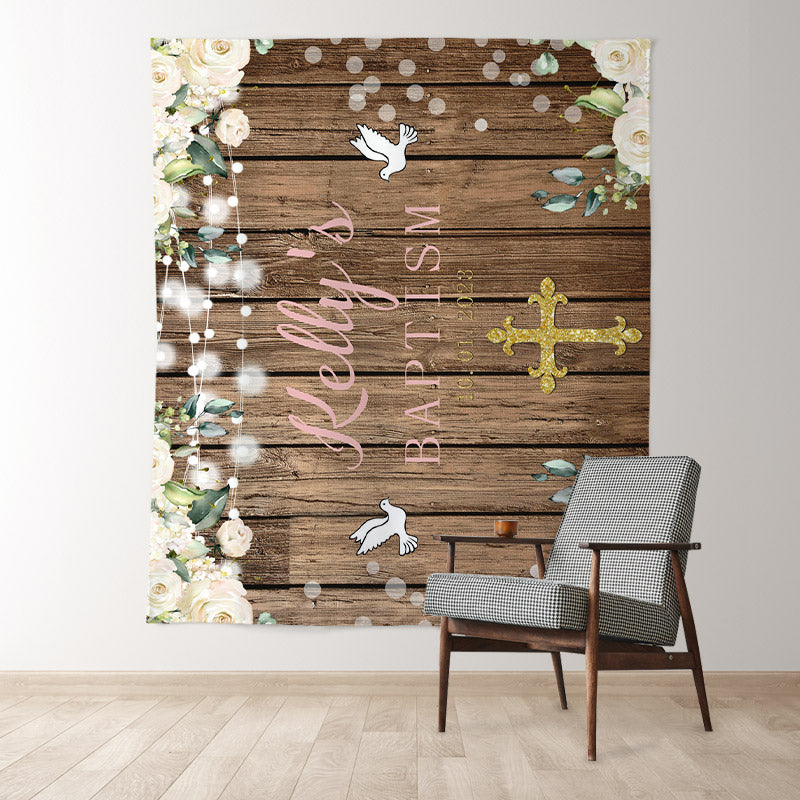 Lofaris Floral And Glitter God Bless Wooden Wedding Backdrop