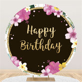 Lofaris Floral And Glitter Gold Circle Happy Birthday Backdrop