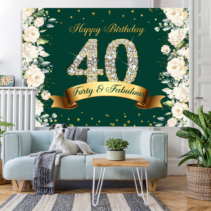 Lofaris Floral And Glitter Green Happy 40Th Birthday Backdrop