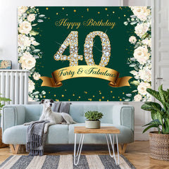 Lofaris Floral And Glitter Green Happy 40Th Birthday Backdrop