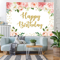 Lofaris Floral And Glitter Happy Birthday Backdrop For Girl