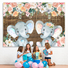 Lofaris Floral And Glitter Lines Elephant Baby Shower Backdrop