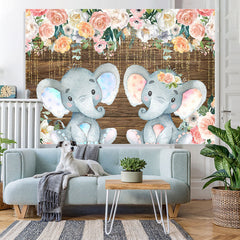 Lofaris Floral And Glitter Lines Elephant Baby Shower Backdrop