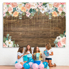 Lofaris Floral And Glitter Lines Wooden Happy Birthday Backdrop