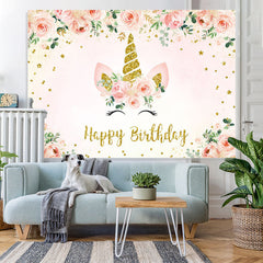 Lofaris Floral And Glitter Unicorn Happy Birthday Backdrop