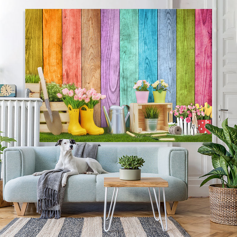 Lofaris Floral And Grassland Simple Theme Colour Wood Backdrop