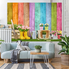Lofaris Floral And Grassland Simple Theme Colour Wood Backdrop
