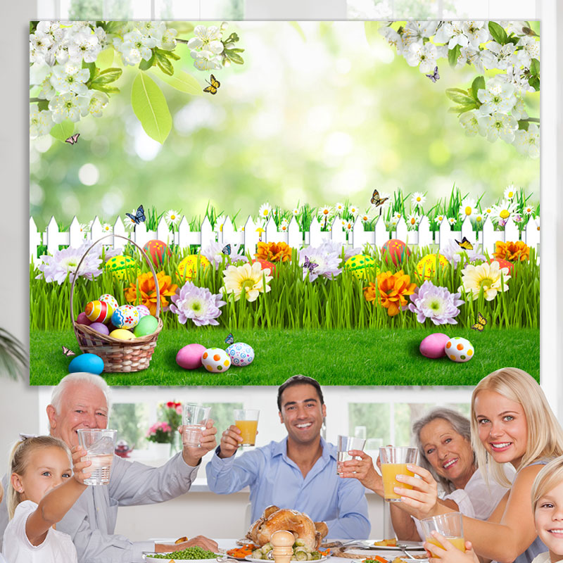 Lofaris Floral And Green Bokeh Garden Happy Easter Day Backdrop