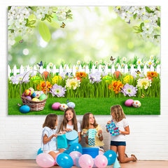 Lofaris Floral And Green Bokeh Garden Happy Easter Day Backdrop