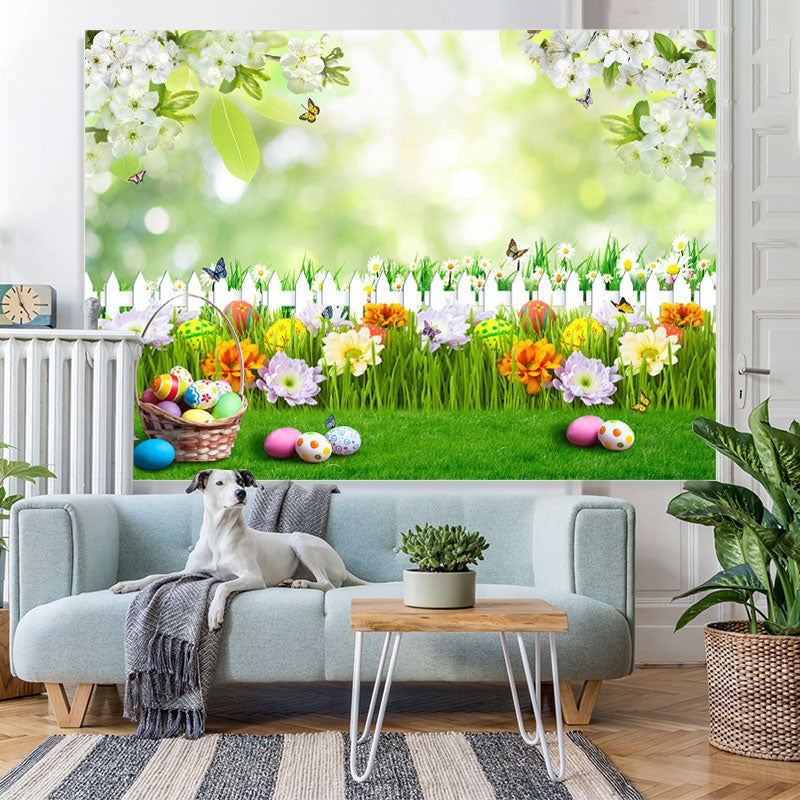 Lofaris Floral And Green Bokeh Garden Happy Easter Day Backdrop