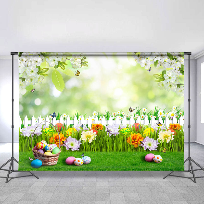 Lofaris Floral And Green Bokeh Garden Happy Easter Day Backdrop