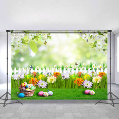 Lofaris Floral And Green Bokeh Garden Happy Easter Day Backdrop