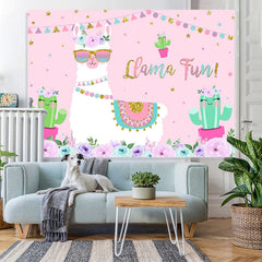 Lofaris Floral And Llama With Cactus Pink Baby Shower Backdrop