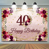 Lofaris Floral And Pink Glitter Happy 40th Birthday Backdrop