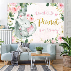 Lofaris Floral And Pink Little Elephant Baby Shower Backdrop