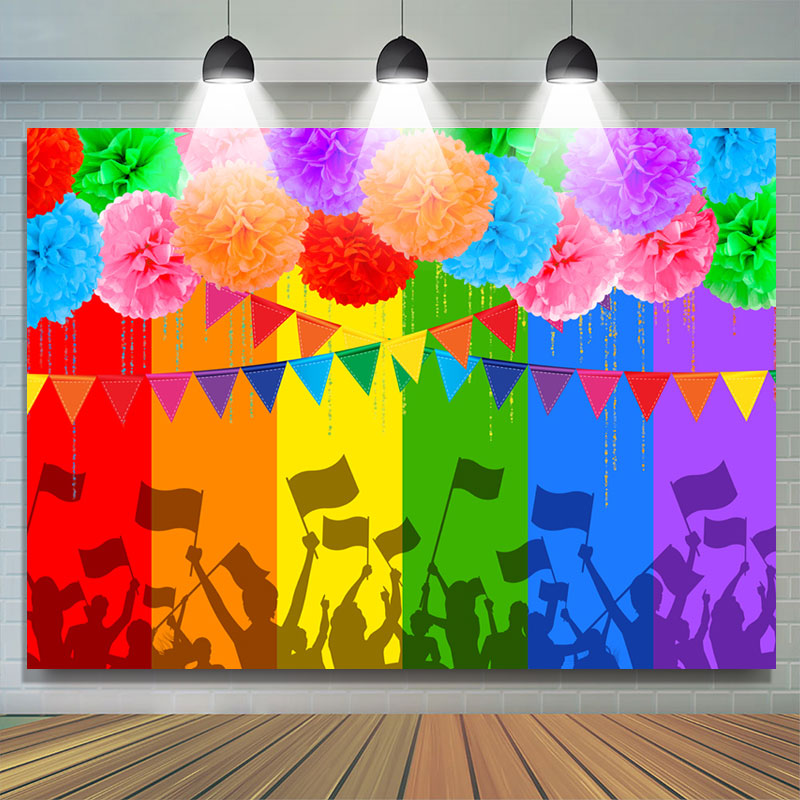 Lofaris Floral And Rainbow Stripe Base Backdrop For Party