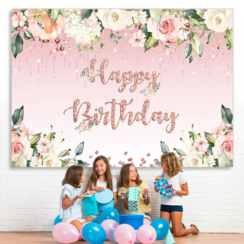 Lofaris Floral And Sweet Pink Glitter Backdrop For Birthday
