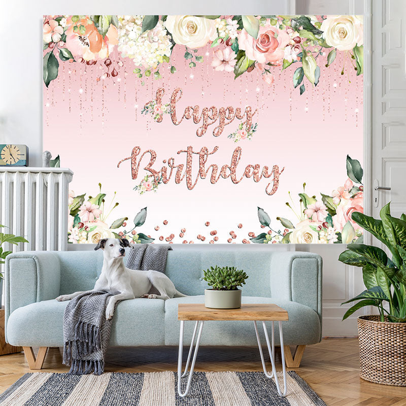 Lofaris Floral And Sweet Pink Glitter Backdrop For Birthday