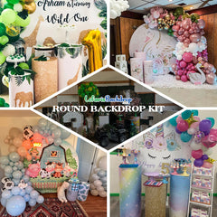 Lofaris Floral Animals Khaki Round Birthday Backdrop Kit