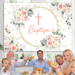 Lofaris Floral Baby Pink Cross Baptism Backdrop For Girls