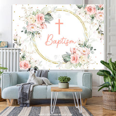Lofaris Floral Baby Pink Cross Baptism Backdrop For Girls