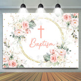 Lofaris Floral Baby Pink Cross Baptism Backdrop For Girls