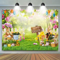 Lofaris Floral Bunny Garden Happy Easter Day Backdrop