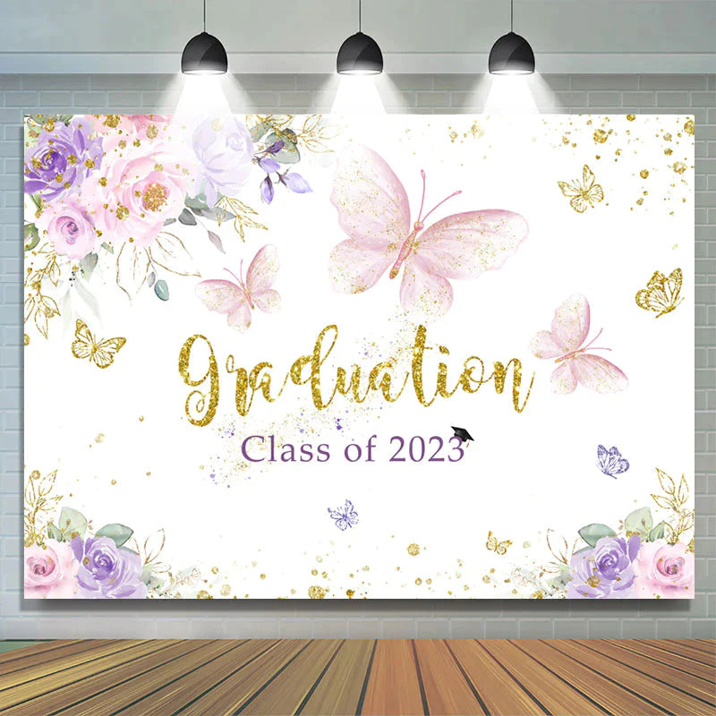 Lofaris Floral Butterfly Graduation Class Of 2023 Backdrop