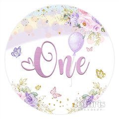 Lofaris Floral Butterfly One Happy Birthday Round Backdrop